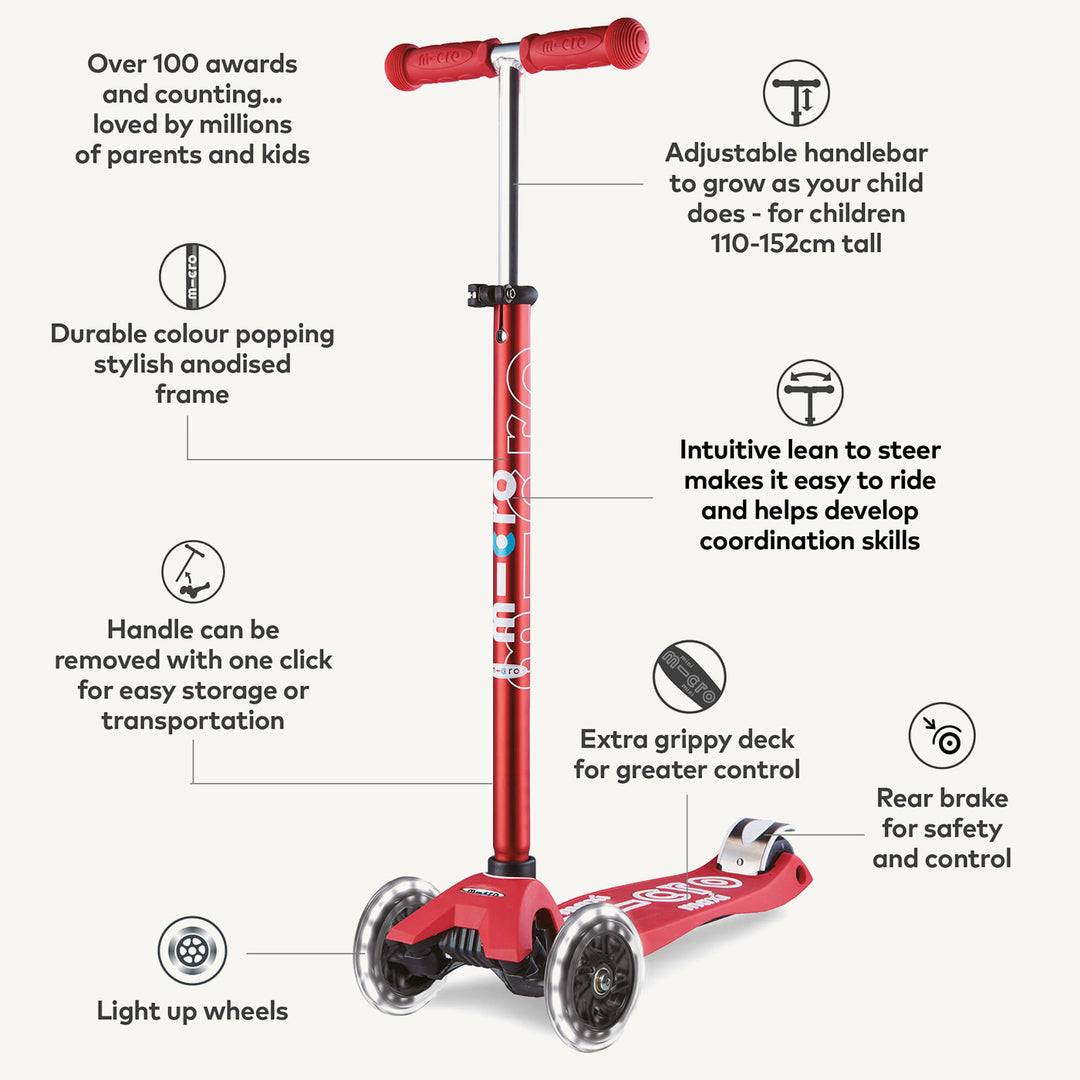 Micro Scooters Maxi Micro Scooter Deluxe LED - Red - All Mamas Children