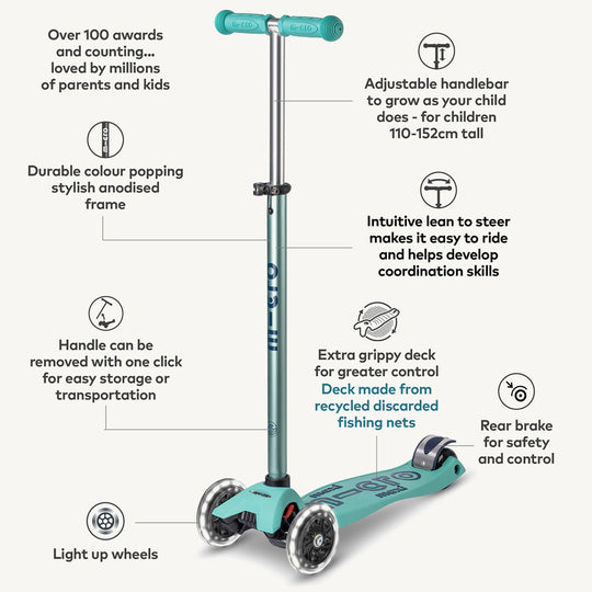 ♻️ Micro Scooters ECO Maxi Micro Scooter Deluxe LED - Mint - All Mamas Children