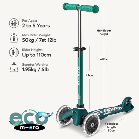 ♻️ Micro Scooters ECO Mini Micro Scooter Deluxe LED - Green - All Mamas Children