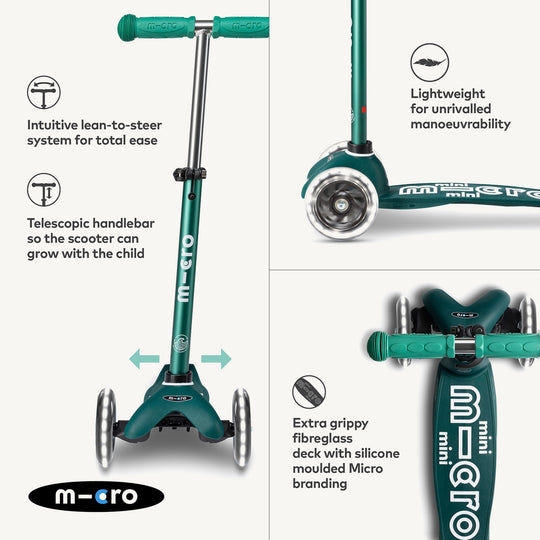 ♻️ Micro Scooters ECO Mini Micro Scooter Deluxe LED - Green - All Mamas Children