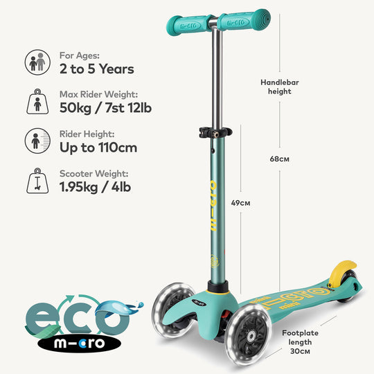 ♻️ Micro Scooters ECO Mini Micro Scooter Deluxe LED - Mint - All Mamas Children