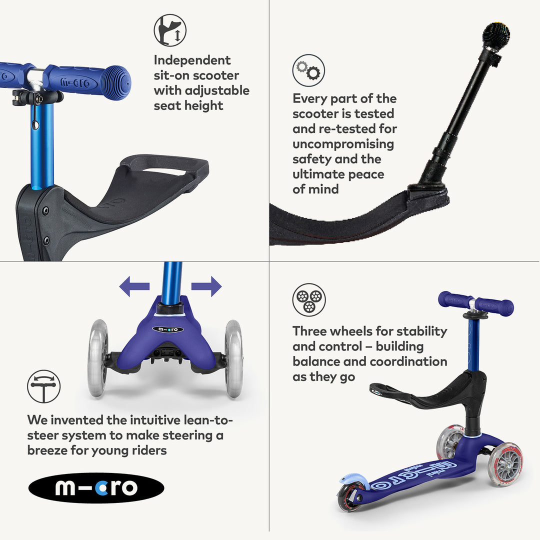Micro Scooters Mini Micro 3in1 Deluxe Push Along Scooter - Blue - All Mamas Children