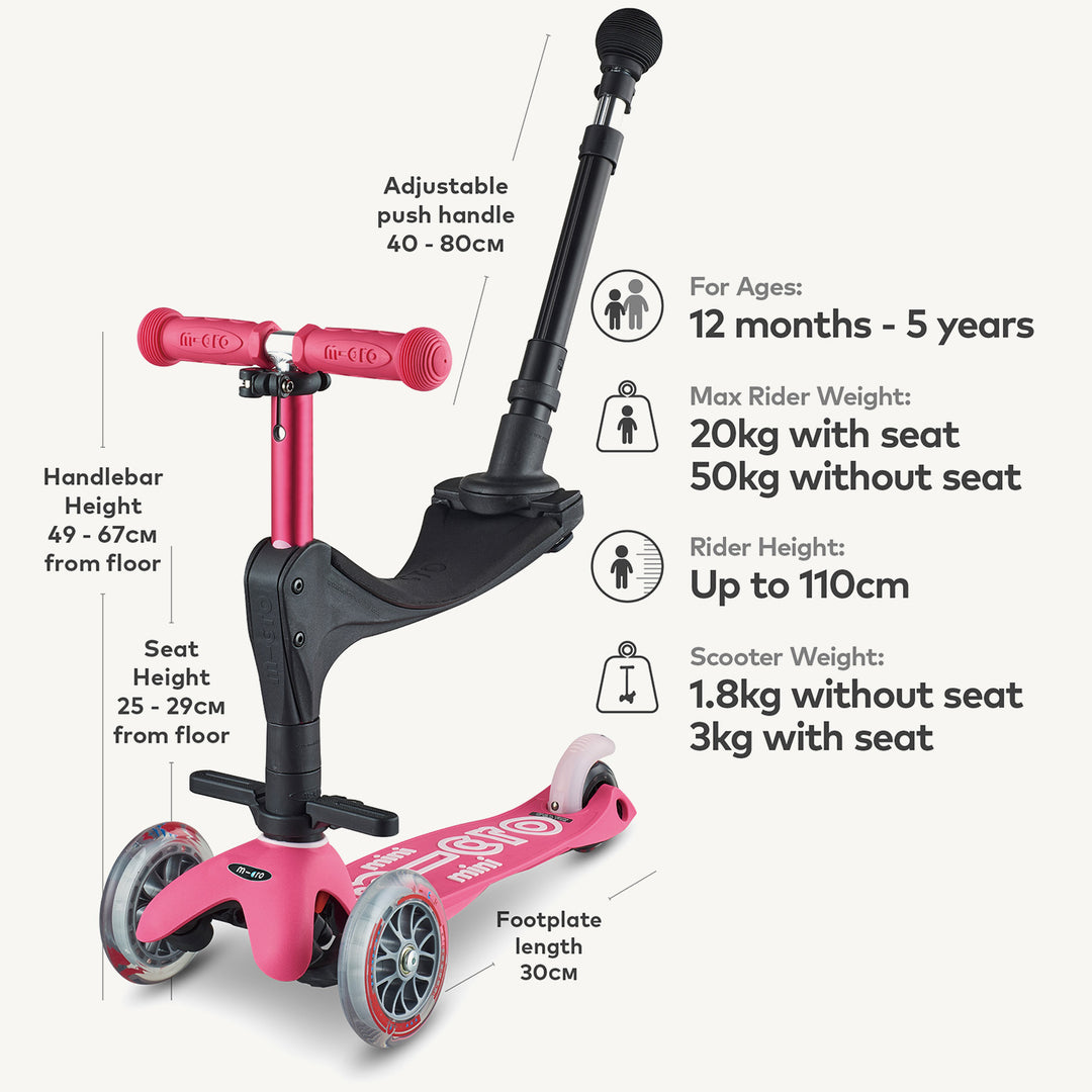 Micro Scooters Mini Micro 3in1 Deluxe Push Along Scooter - Pink - All Mamas Children