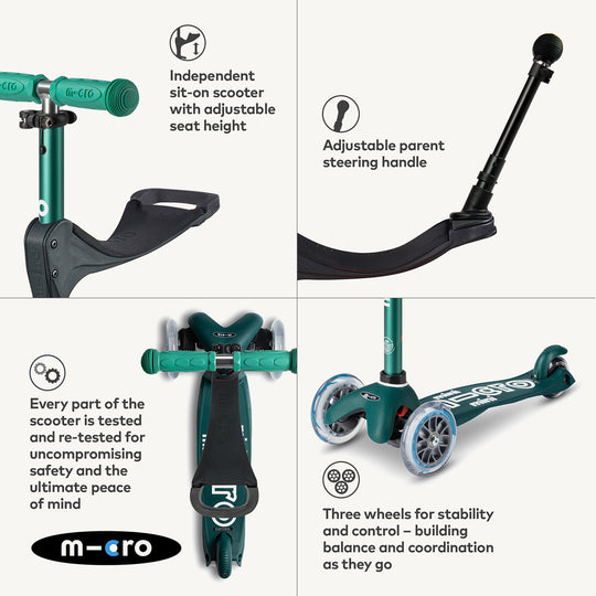 ♻️ Micro Scooters Eco Mini Micro 3in1 Deluxe Push Along Scooter - Green - All Mamas Children