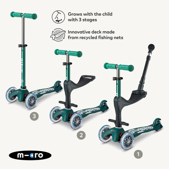 ♻️ Micro Scooters Eco Mini Micro 3in1 Deluxe Push Along Scooter - Green - All Mamas Children