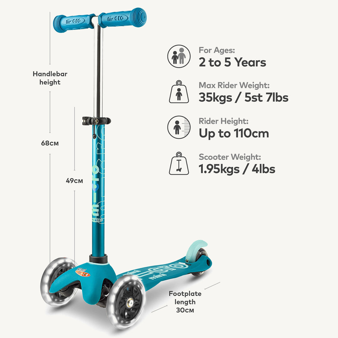 Micro Scooters Mini Micro Scooter Deluxe LED - Aqua - All Mamas Children