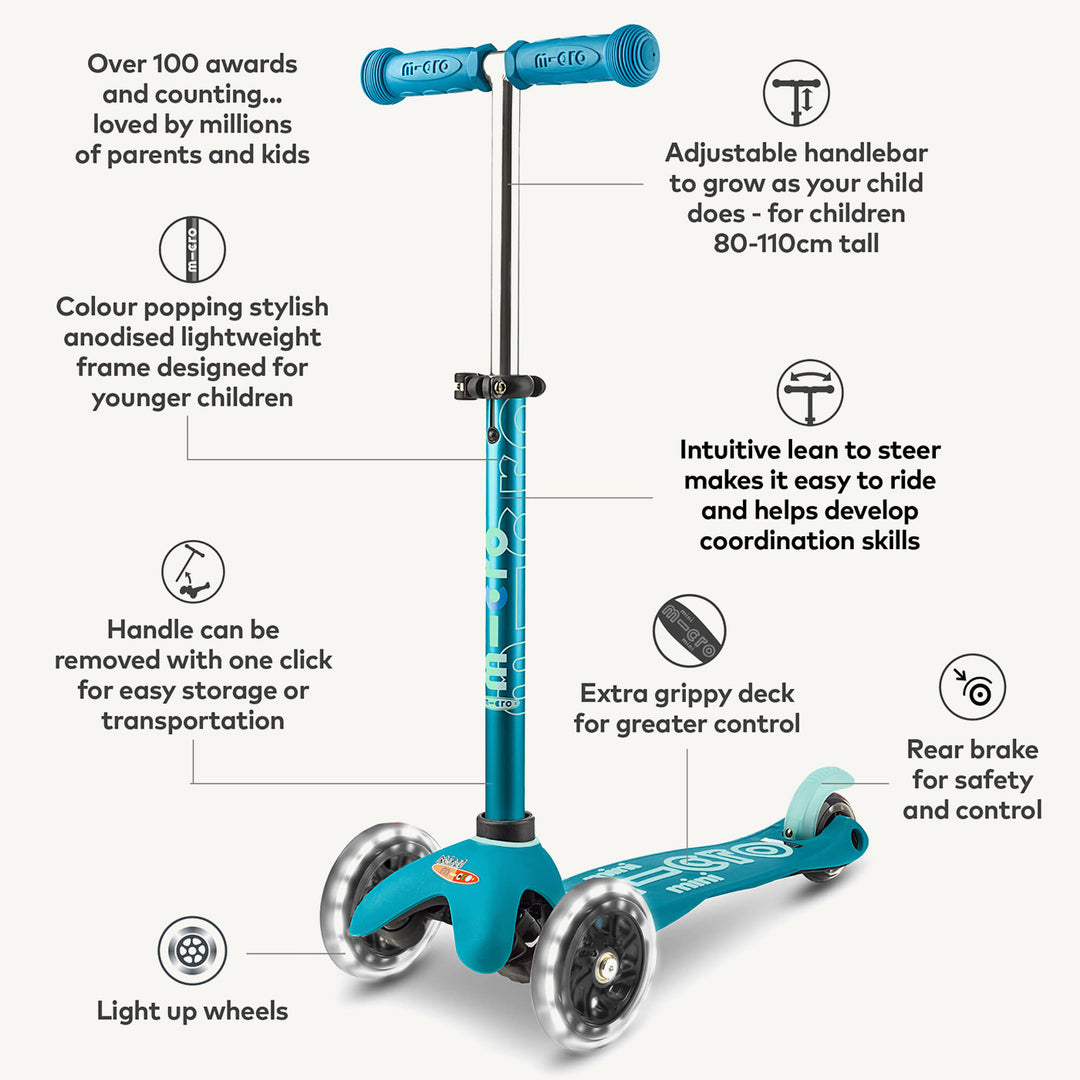 Micro Scooters Mini Micro Scooter Deluxe LED - Aqua - All Mamas Children