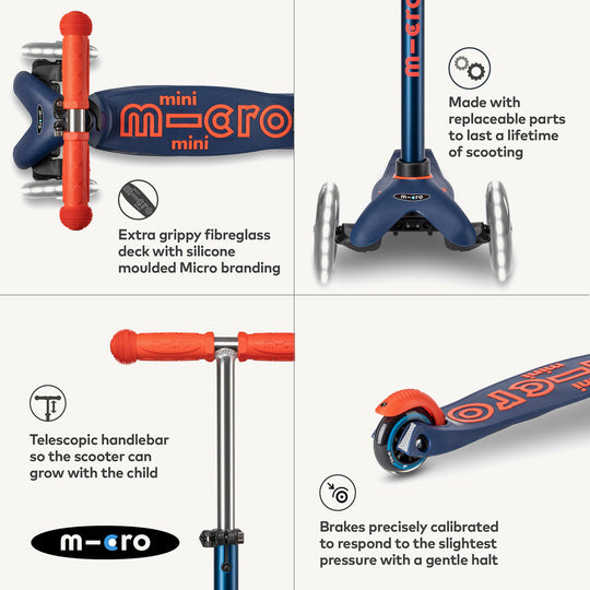 Micro Scooters Mini Micro Scooter Deluxe LED - Navy - All Mamas Children