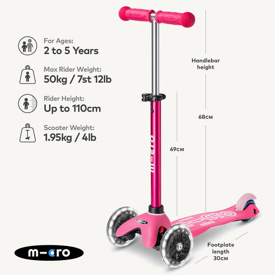 Micro Scooters Mini Micro Scooter Deluxe LED - Pink - All Mamas Children