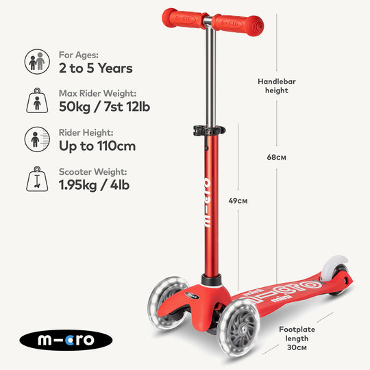 Micro Scooters Mini Micro Scooter Deluxe LED - Red - All Mamas Children