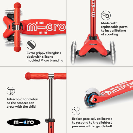 Micro Scooters Mini Micro Scooter Deluxe LED - Red - All Mamas Children