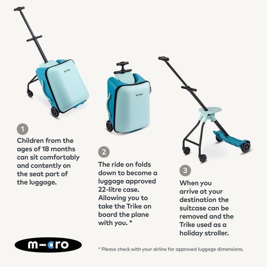 Micro Scooters Eazy Ride On Luggage / Suitcase - Blue - All Mamas Children