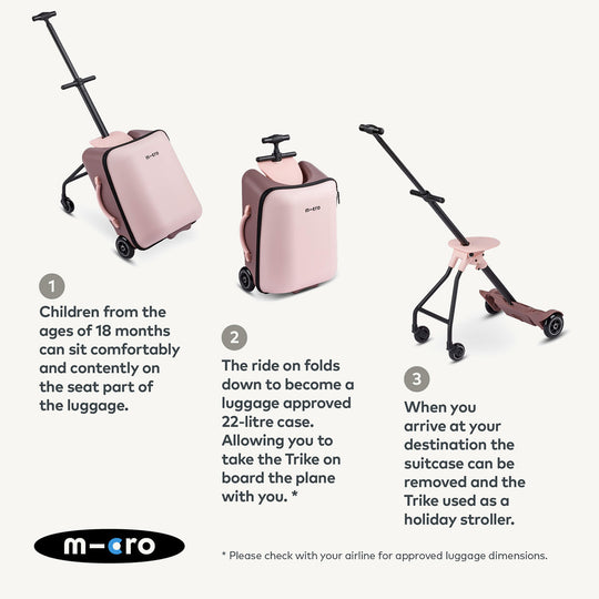 Micro Scooters Eazy Ride On Luggage / Suitcase - Pink - All Mamas Children