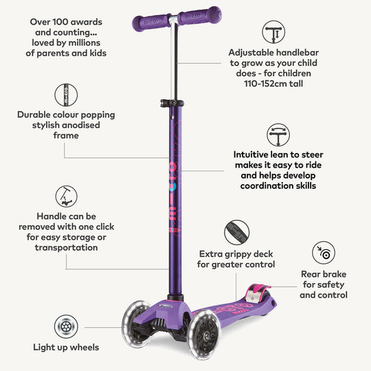 Micro Scooters Maxi Micro Scooter Deluxe LED - Purple - All Mamas Children