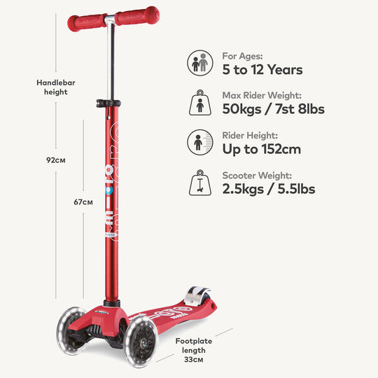 Micro Scooters Maxi Micro Scooter Deluxe LED - Red - All Mamas Children