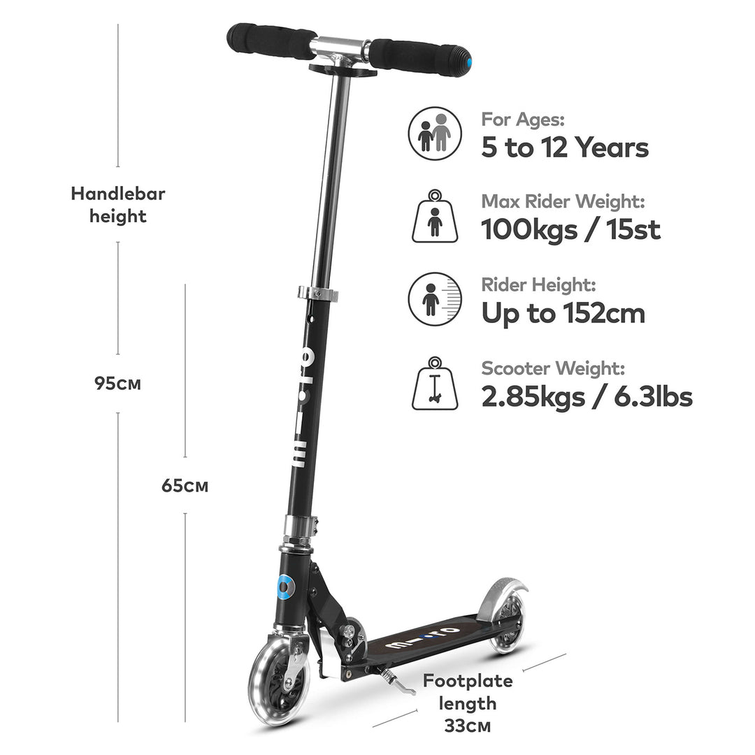 Micro Scooters Micro Sprite Scooter Classic LED - Black - All Mamas Children