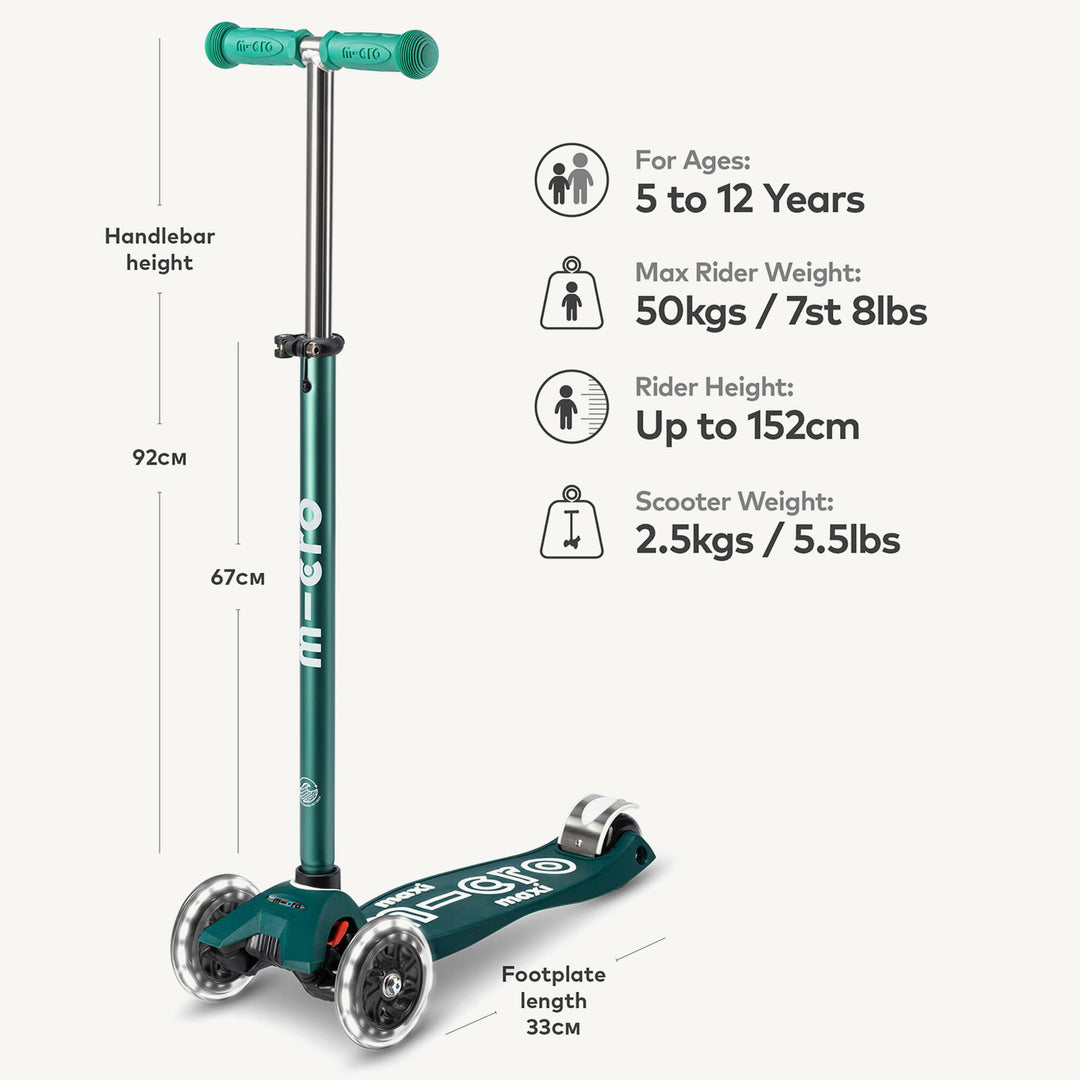 ♻️ Micro Scooters ECO Maxi Micro Scooter Deluxe LED - Green - All Mamas Children