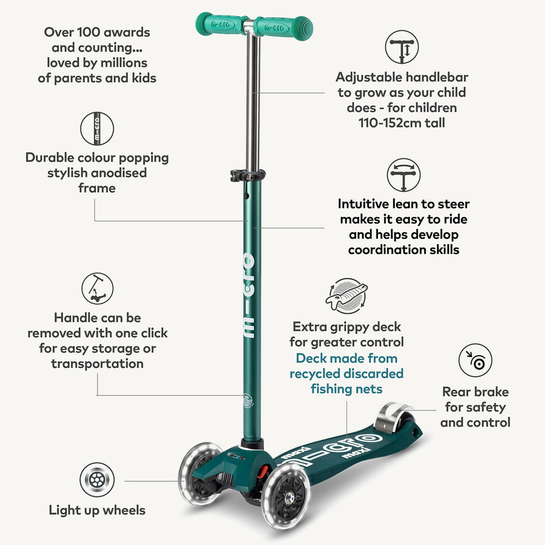 ♻️ Micro Scooters ECO Maxi Micro Scooter Deluxe LED - Green - All Mamas Children