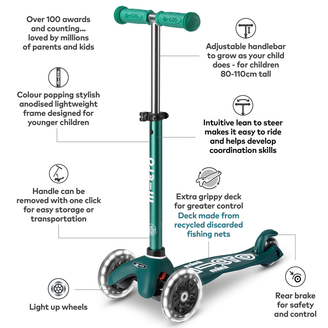 ♻️ Micro Scooters ECO Mini Micro Scooter Deluxe LED - Green - All Mamas Children