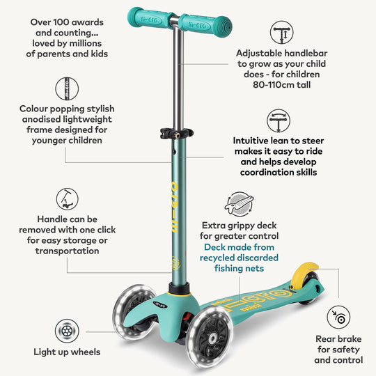 ♻️ Micro Scooters ECO Mini Micro Scooter Deluxe LED - Mint - All Mamas Children