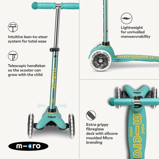 ♻️ Micro Scooters ECO Mini Micro Scooter Deluxe LED - Mint - All Mamas Children