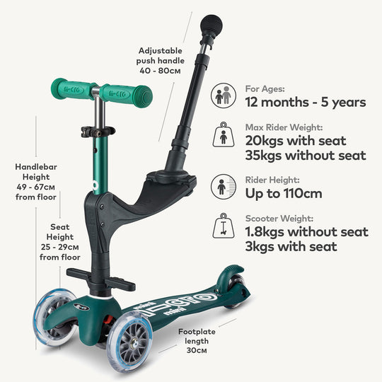 ♻️ Micro Scooters Eco Mini Micro 3in1 Deluxe Push Along Scooter - Green - All Mamas Children