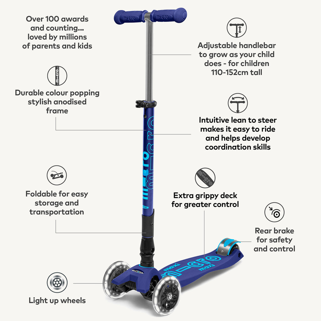 Micro Scooters Maxi Micro Scooter Deluxe Foldable LED - Blue - All Mamas Children