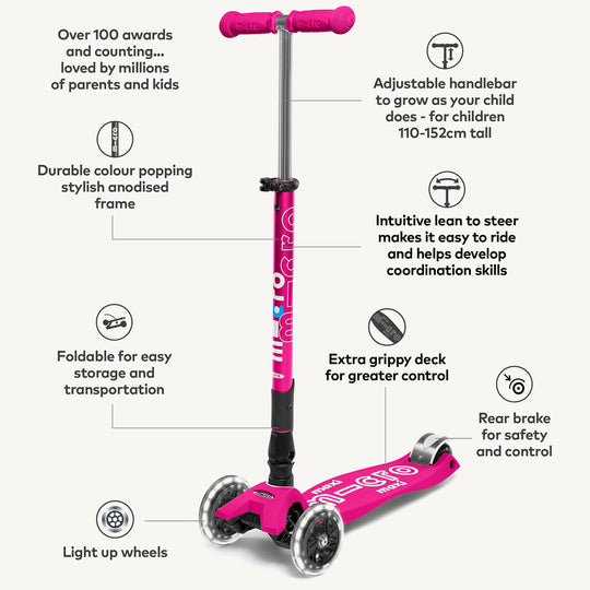 Micro Scooters Maxi Micro Scooter Deluxe Foldable LED - Pink - All Mamas Children