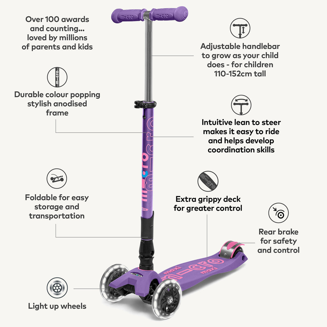 Micro Scooters Maxi Micro Scooter Deluxe Foldable LED - Purple - All Mamas Children