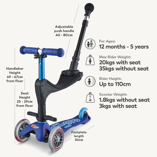 Micro Scooters Mini Micro 3in1 Deluxe Push Along Scooter - Blue - All Mamas Children