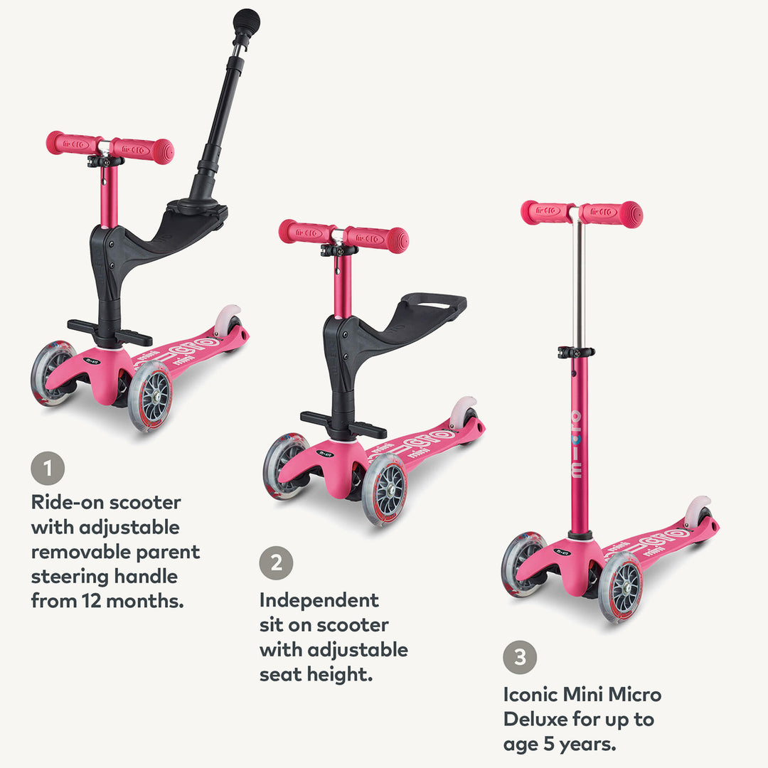 Micro Scooters Mini Micro 3in1 Deluxe Push Along Scooter - Pink - All Mamas Children