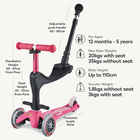 Micro Scooters Mini Micro 3in1 Deluxe Push Along Scooter - Pink - All Mamas Children