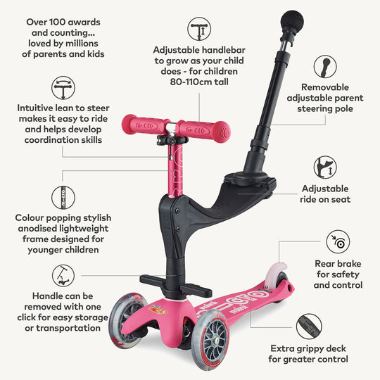 Micro Scooters Mini Micro 3in1 Deluxe Push Along Scooter - Pink - All Mamas Children