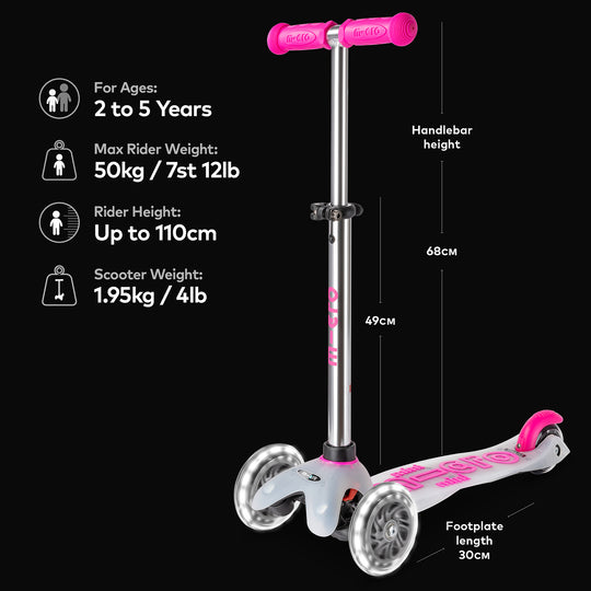 Micro Scooters Mini Micro Scooter Deluxe Flux LED Clear Deck - Pink