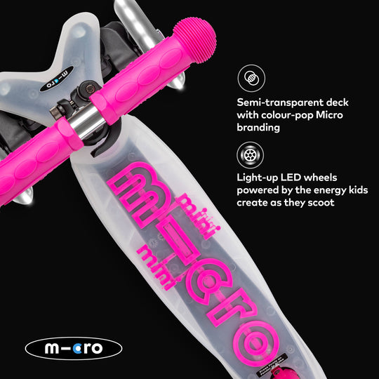 Micro Scooters Mini Micro Scooter Deluxe Flux LED Clear Deck - Pink - All Mamas Children