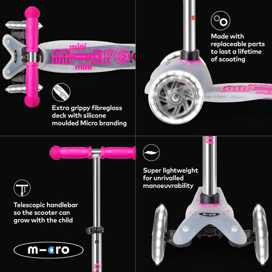 Micro Scooters Mini Micro Scooter Deluxe Flux LED Clear Deck - Pink - All Mamas Children
