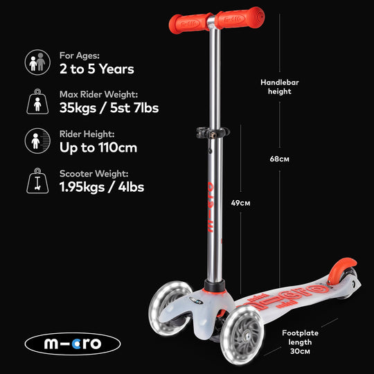 Micro Scooters Mini Micro Scooter Deluxe Flux LED Clear Deck - Red - All Mamas Children