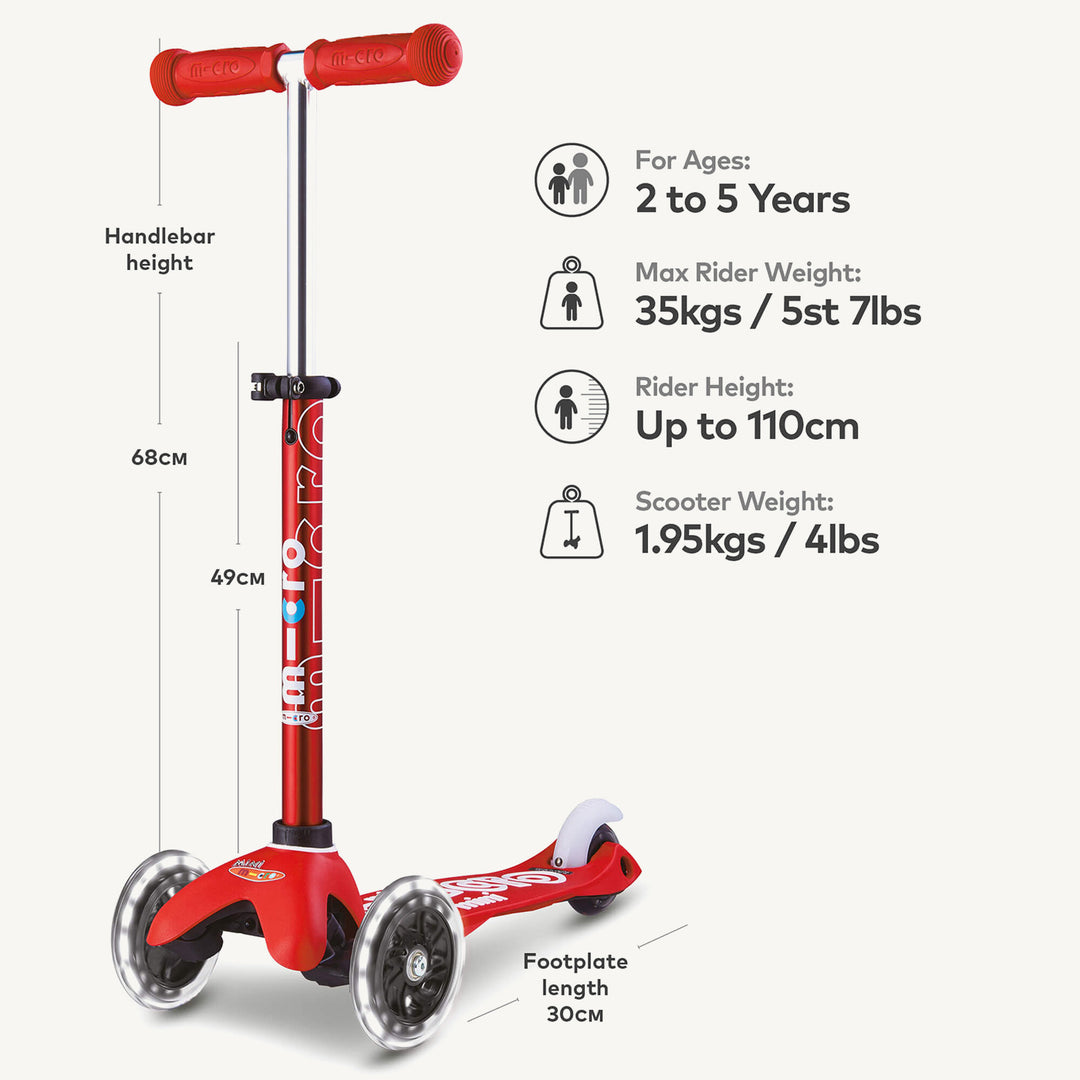 Micro Scooters Mini Micro Scooter Deluxe LED - Red - All Mamas Children