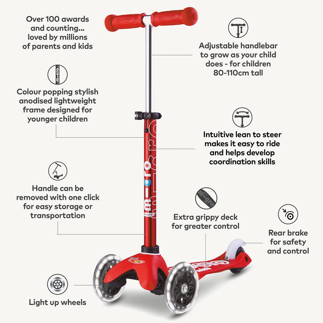 Micro Scooters Mini Micro Scooter Deluxe LED - Red - All Mamas Children