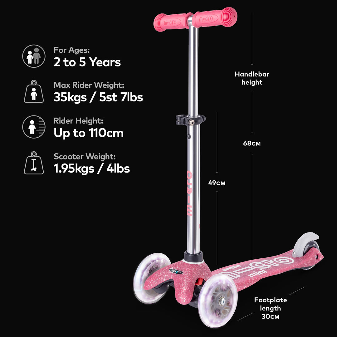 Micro Scooters Glitter Mini Micro Scooter Deluxe LED - Pink - All Mamas Children