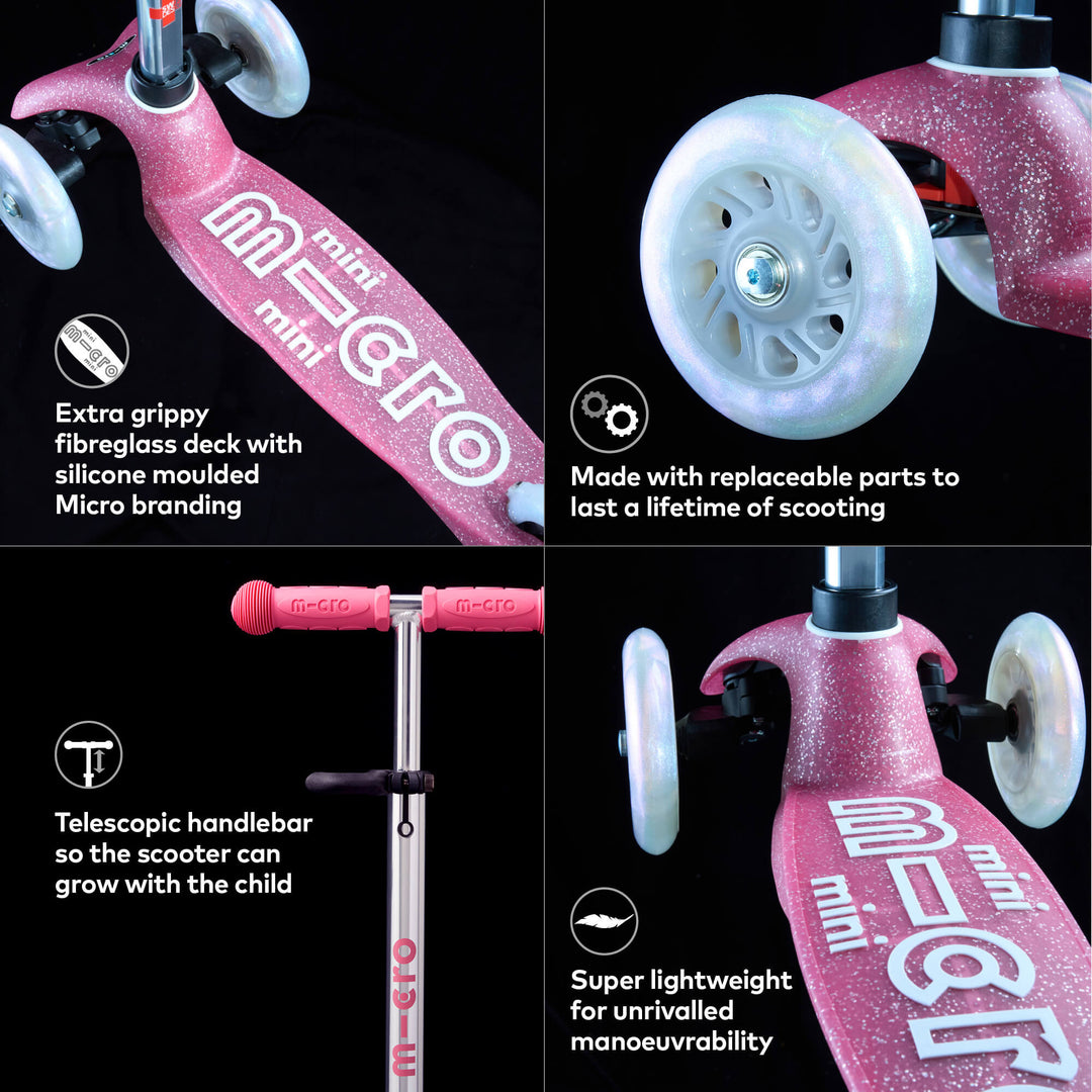 Micro Scooters Glitter Mini Micro Scooter Deluxe LED - Pink - All Mamas Children