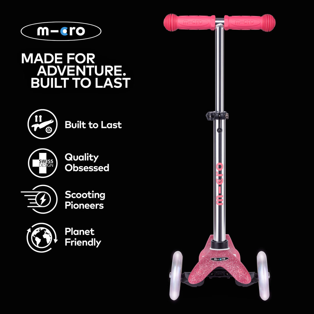 Micro Scooters Glitter Mini Micro Scooter Deluxe LED - Pink - All Mamas Children