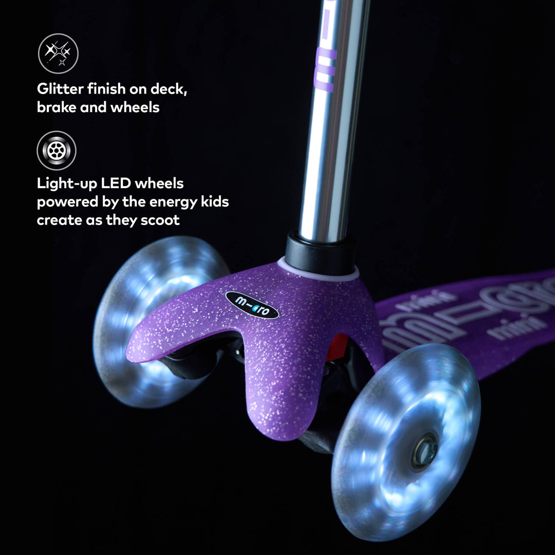 Micro Scooters Glitter Mini Micro Scooter Deluxe LED - Purple - All Mamas Children