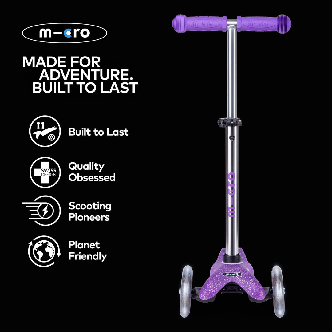 Micro Scooters Glitter Mini Micro Scooter Deluxe LED - Purple - All Mamas Children