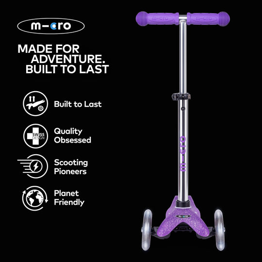 Micro Scooters Glitter Mini Micro Scooter Deluxe LED - Purple - All Mamas Children