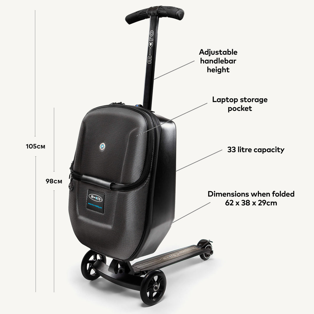 Micro Scooters Luggage Scooter Suitcase for Kids & Adults - Black - All Mamas Children