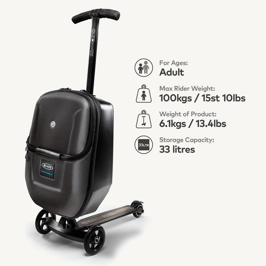 Micro Scooters Luggage Scooter Suitcase for Kids & Adults - Black - All Mamas Children