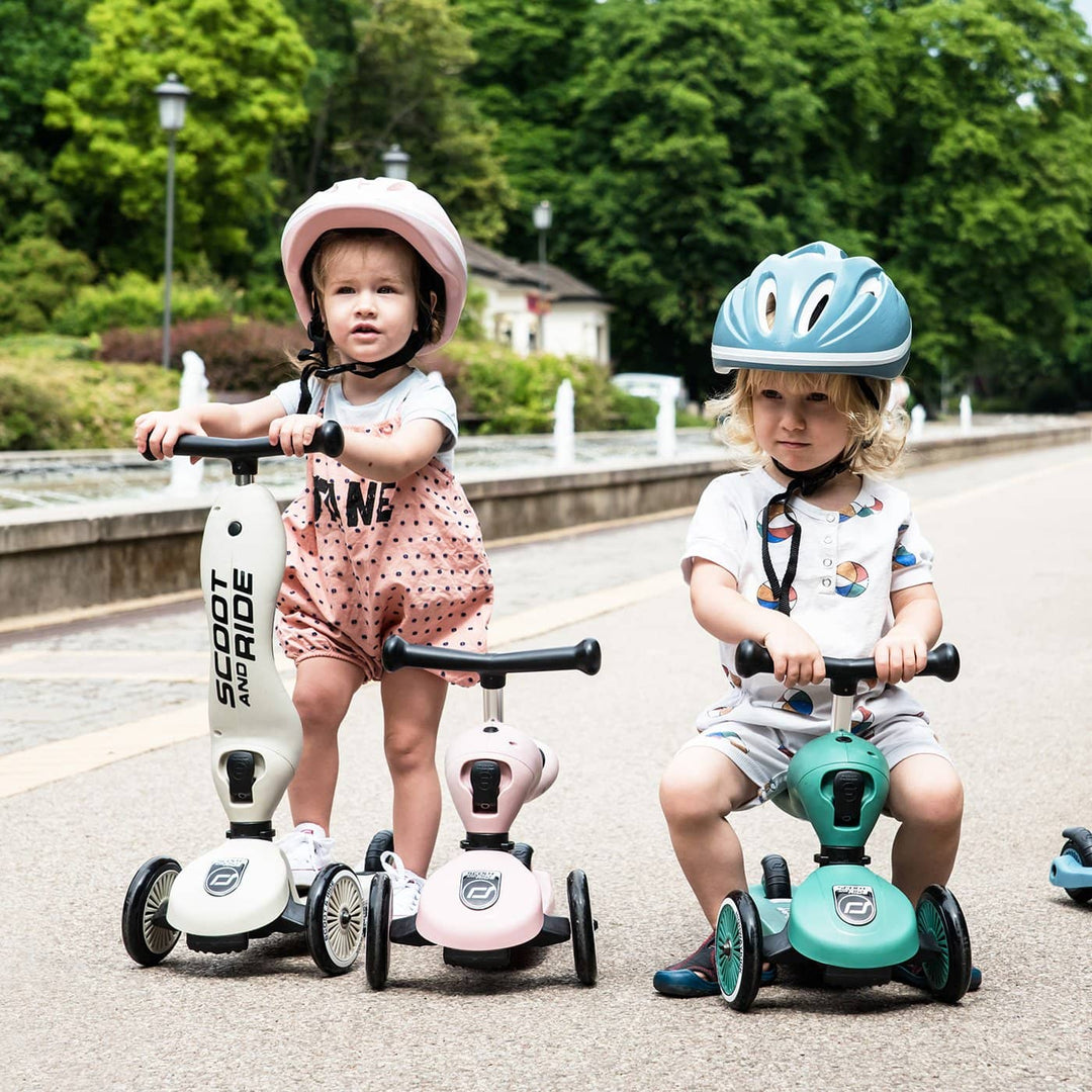 Scoot & Ride - Highwaykick 1 Children Adjustable Seated or Standing 2-in-1  Scooter Including Safety Pads (Rose) - For Ages 1-5